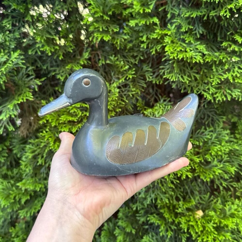 Vintage Pewter Duck Trinket Box LID ONLY with Brass Accents Ducks Cottagecore